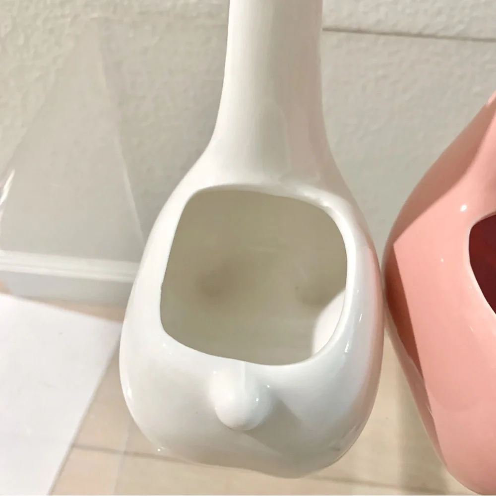 🦙 2 Pink White Llama Mini Planter Vases Porcelain Home Decor